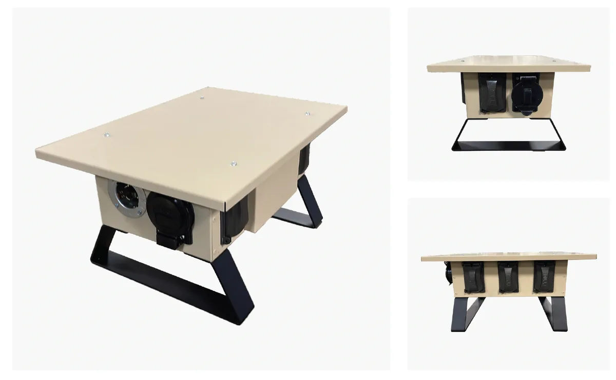 Stage power pocket distribution box with multiple outlets for event power