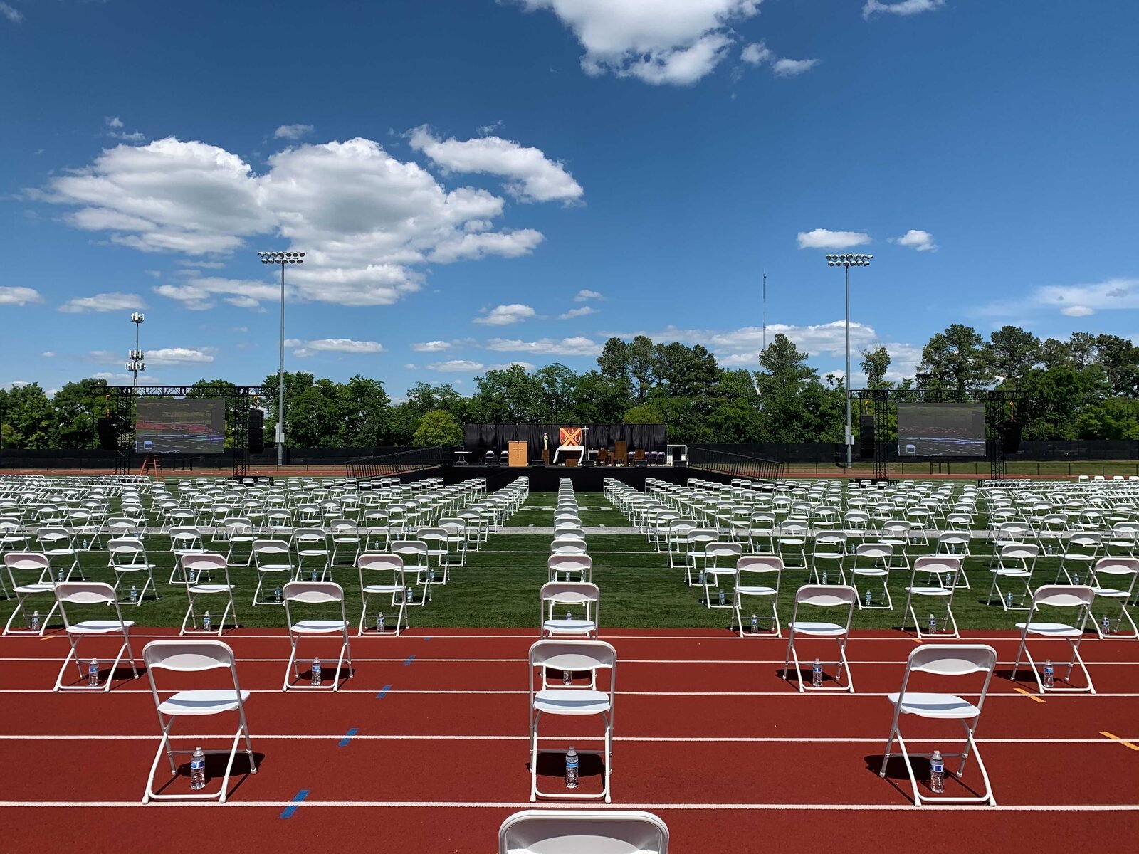 Outdoor high school graduation ceremony with line array and LED video wall — Nashville Audio Visual